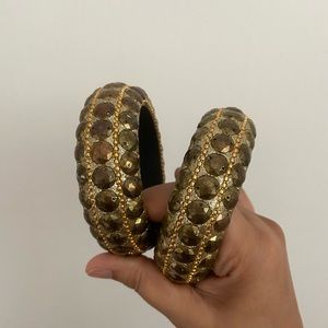 Gold tone sequin and bead chunky bangle bracelets